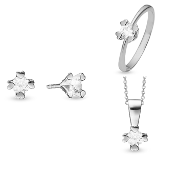Mary 8 & 14 kt hvidguld smykkesæt med i alt 4 x 0,10 til 1,00 ct labgrown diamanter Wesselton VS